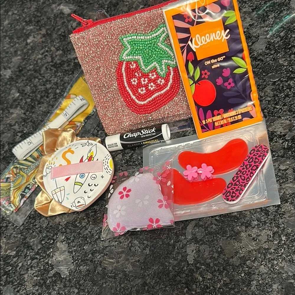 Strawberry Beaded Pouch with Beauty Blenders & Accessories NWT Gifts & More